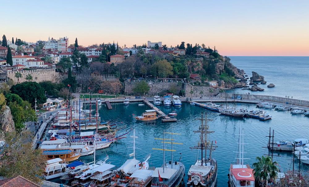 Antalya, Turkey in December. Old city, Tahtali Mountain, Konyaalti beach